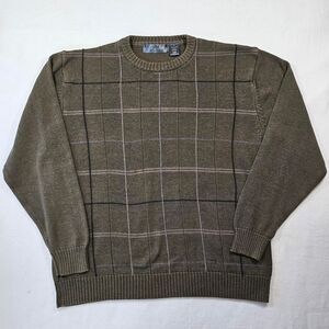 Vintage Oscar de la Renta Windowpane plaid 100% cotton Grandpa Sweater Size XL